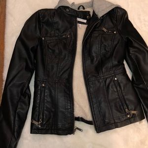 Hooded pleather jacket